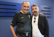 意大利国家队主帅加图索到访拉齐奥训练基地，受到萨里教练欢迎